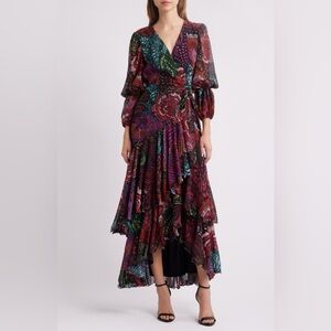 NWT Hutch Carlotta Floral Print Long Sleeve Wrap Gown Dress Size Large